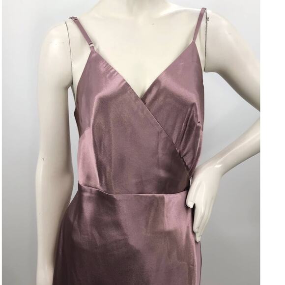 Birdy Grey Women's Dark Mauve Shiny Satin Wrap Formal Bridesmaid Dress Size M - Picture 4 of 14